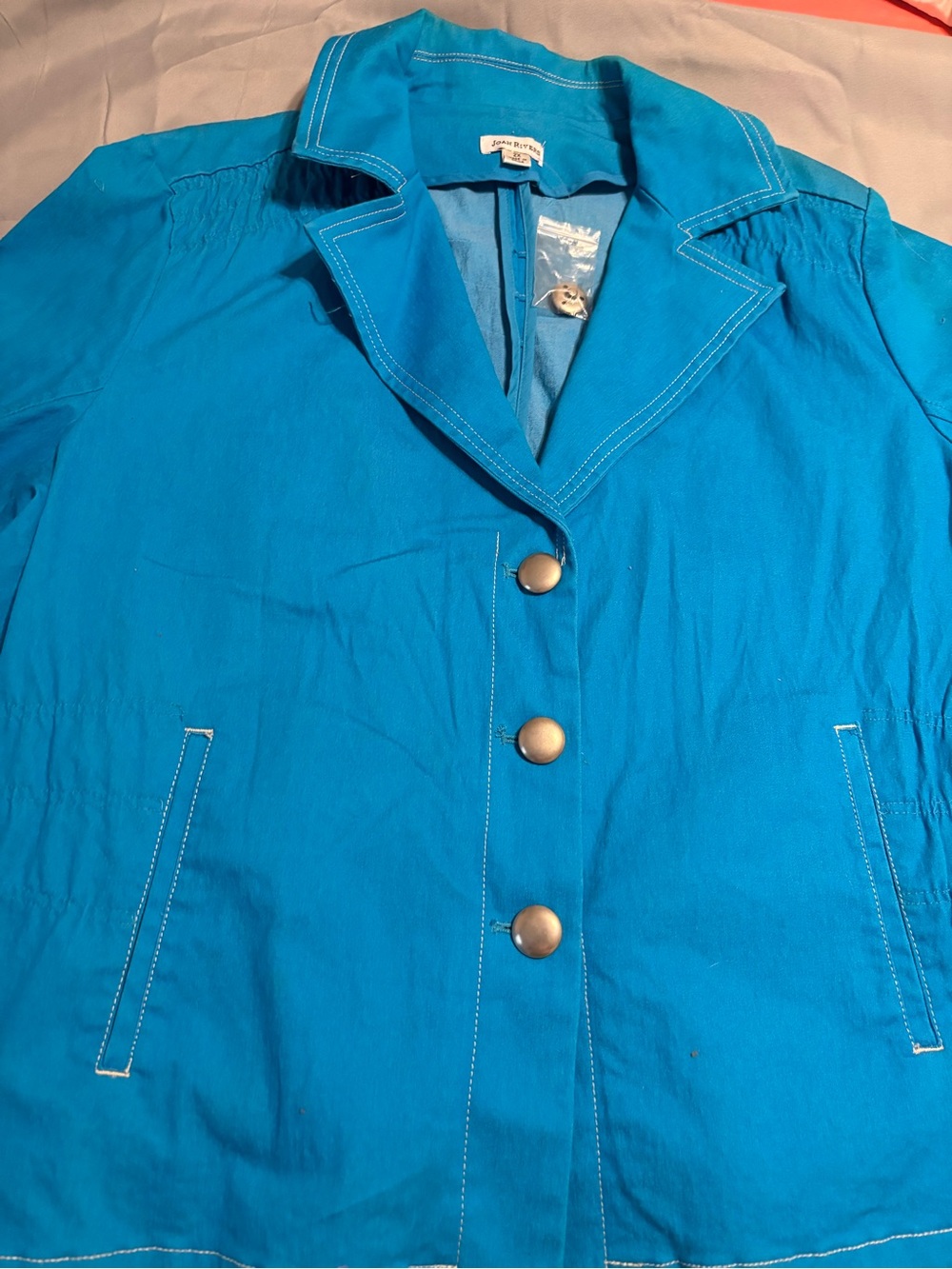 Joan Rivers Classics Collection 2X Turquoise Cinch Waist Jacket Button Front⁠